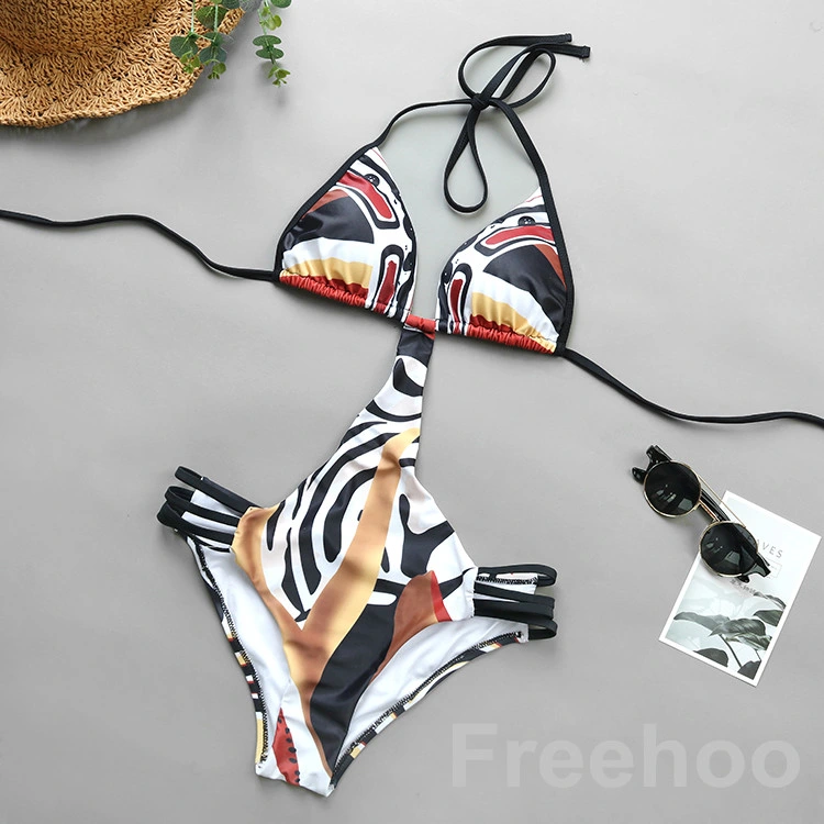 Private Label Personality One-Piece Wrapped Chest Zebra Patterned Bikini