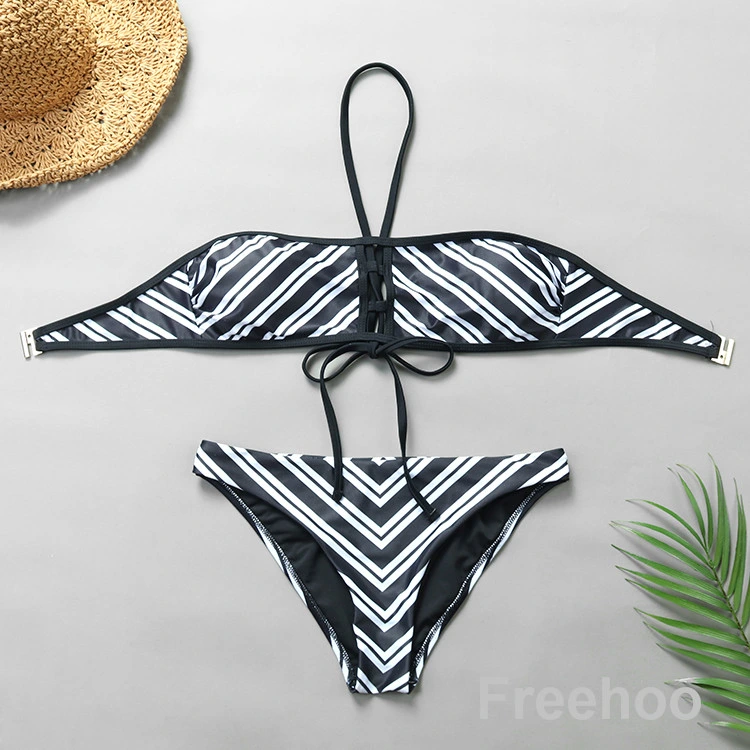 Crossover Two-Piece Swimsuit Halter Sexy Top Low Waist Bottom Bikini