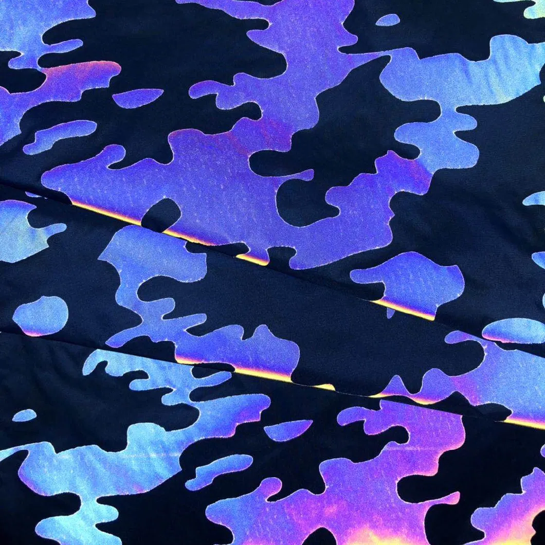 100%Polyester Rainbow Reflective Camouflage Printing Fabric for Fashion Jackets