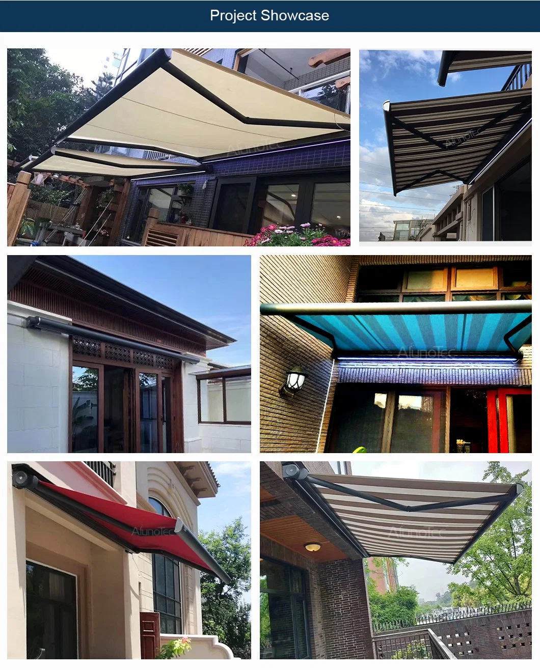 Aluminum Waterproof Polyester Folding Roof Retractable Outdoor Canopy Motorized Cassette Awning