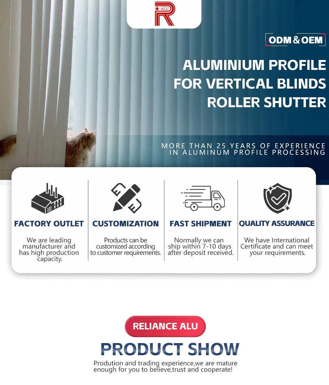 6063 Home Use Vertical Blind Custom Aluminum Venetian Blinds for Patio Shade Sliding
