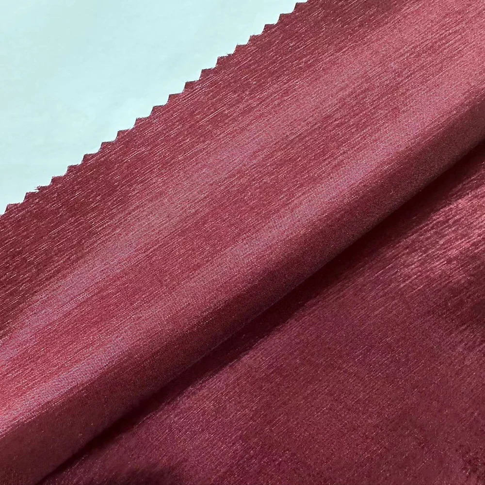 Shiny Polish Nylon Polyester Spinning Spandex 2 Way Stretch Elastic Shantung Taffeta Satin Slub Chameleon Fabric for Wedding Dress