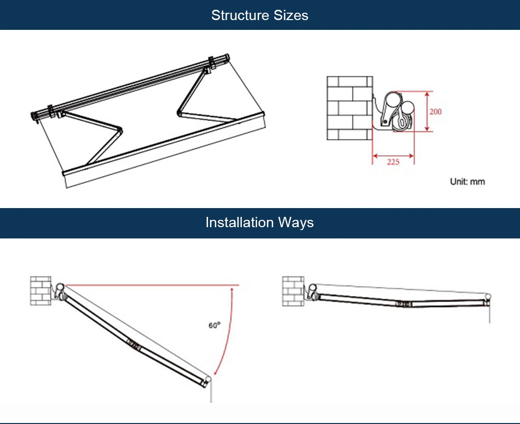 Alunotec Aluminum Polyester Sun Shade Cover Canvas House Terrace Cassette Awning For Deck