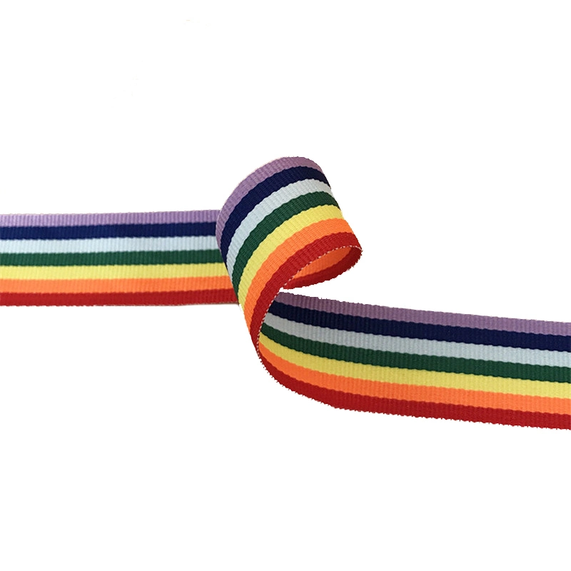 Customized Polyester Woven Striped Rainbow Rainbow Ribbon 1 Inch Grosgrain Ribbon Fabric