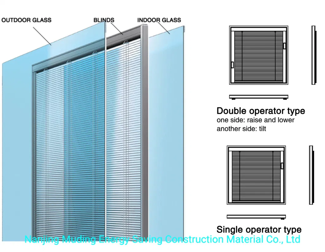 Electric Built in Blinds with Sealed Glass for Window and Door