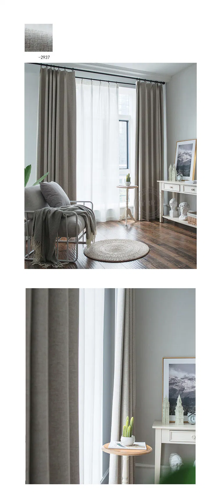 Hot Sale Natural Linen Shading Curtain Blackout Curtain for Apartment