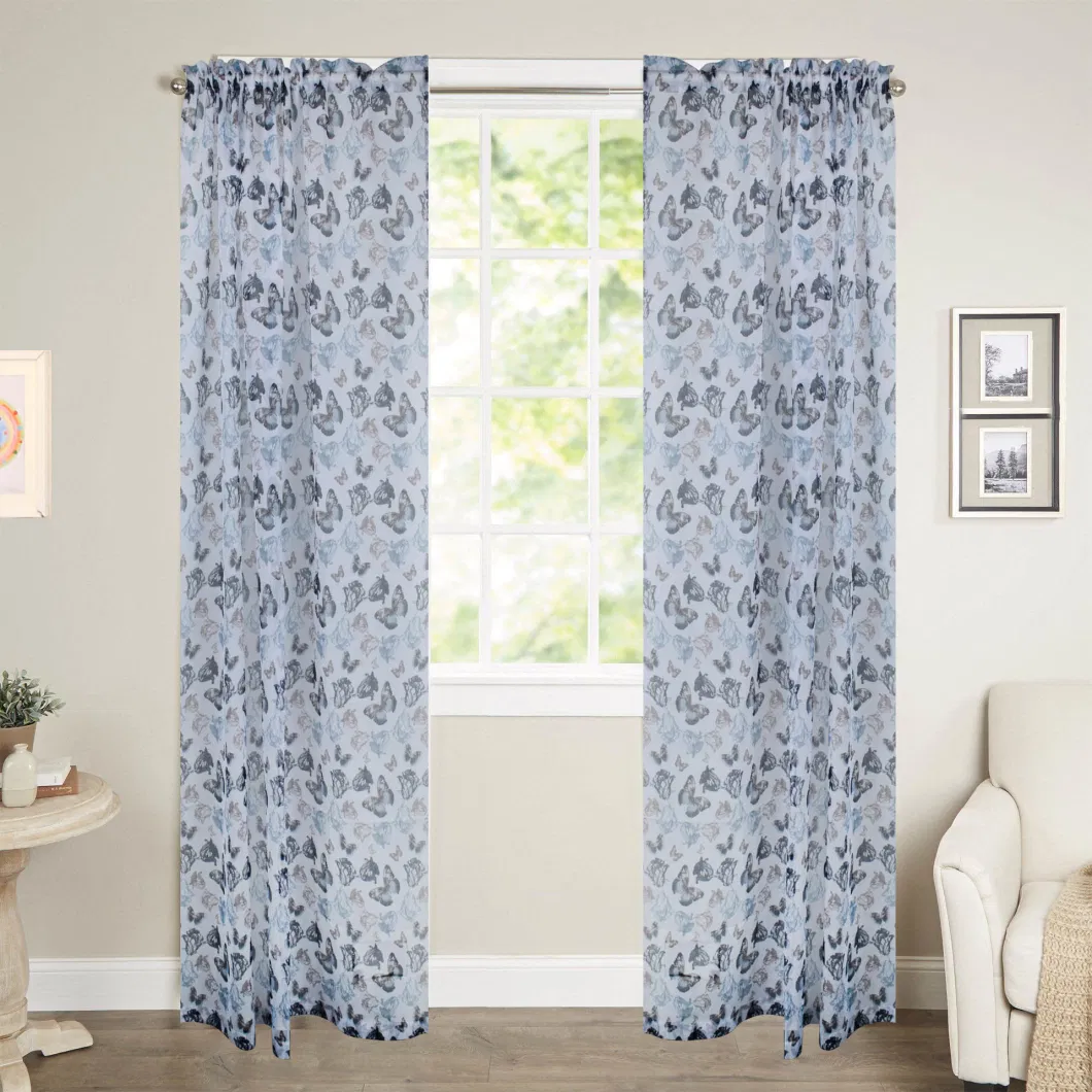 Modern Butterfly Printed Polyester Window Curtain or Customized
