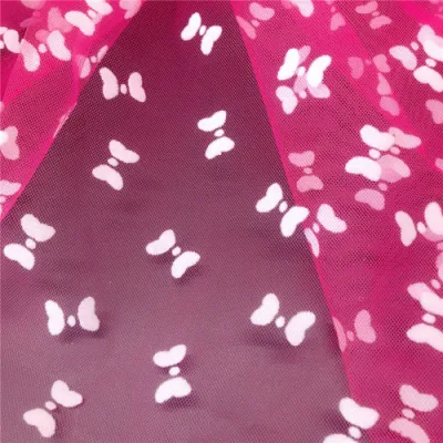  Tessuto tulle trasparente al 100% poliestere con Bow Flocking per Decorazione della festa