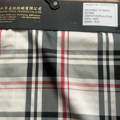 Oeko Tex 100 certificato di alta qualità filato tinto tessuto di poliestere seta tessuto di controllo, filato tinto poliestere tessuto di seta tessuto di blend, Check tessuto per camicie