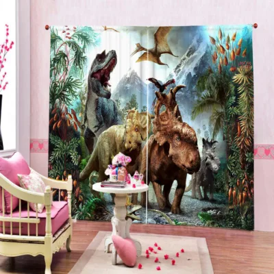  Tende per camera da letto per bambini - Drappeggi con finestra Dinosaur per soggiorno per ragazzi e ragazze, arredamento 3D Jurassic Nature cute Room a 2 pannelli