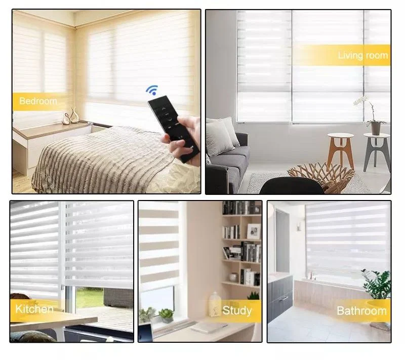 Blackout Smart Home Decor Window Shades Fabric Double Strip Zebra Roller Blinds