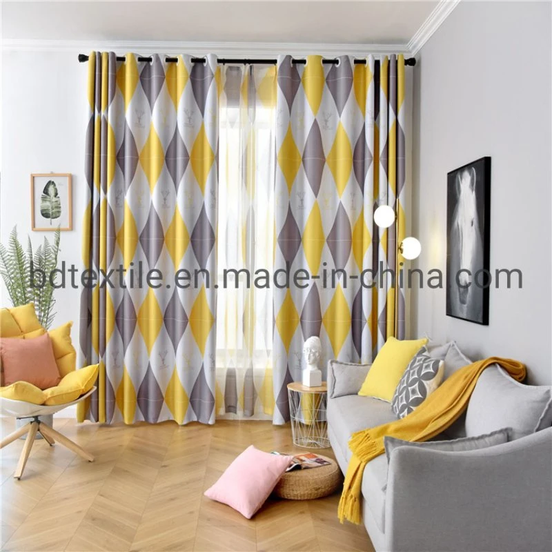 Modern Polyester Printed Blackout Window Curtain Fabric for Living Room