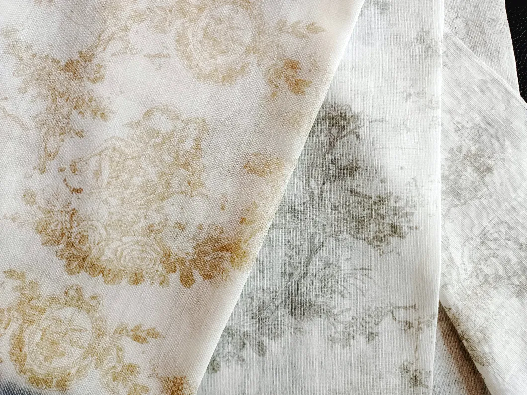 Wholesale Price100% Polyester Linen Looks Sheer Cortina Printed Windows Curtain Fabric