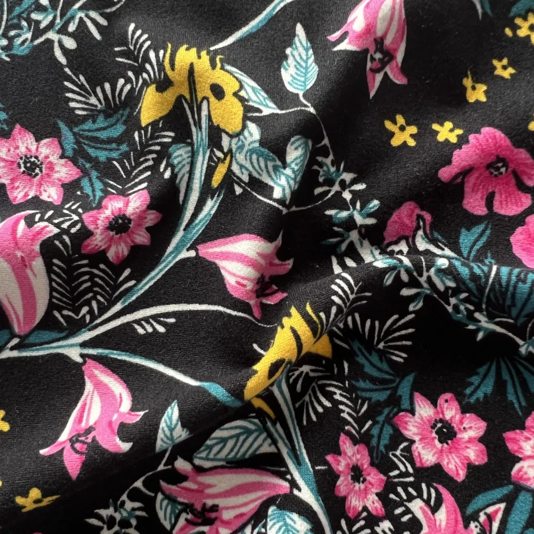 100d/144f Polyester+30d Spandex DTY 2 Side Brush Flower Print Fabric