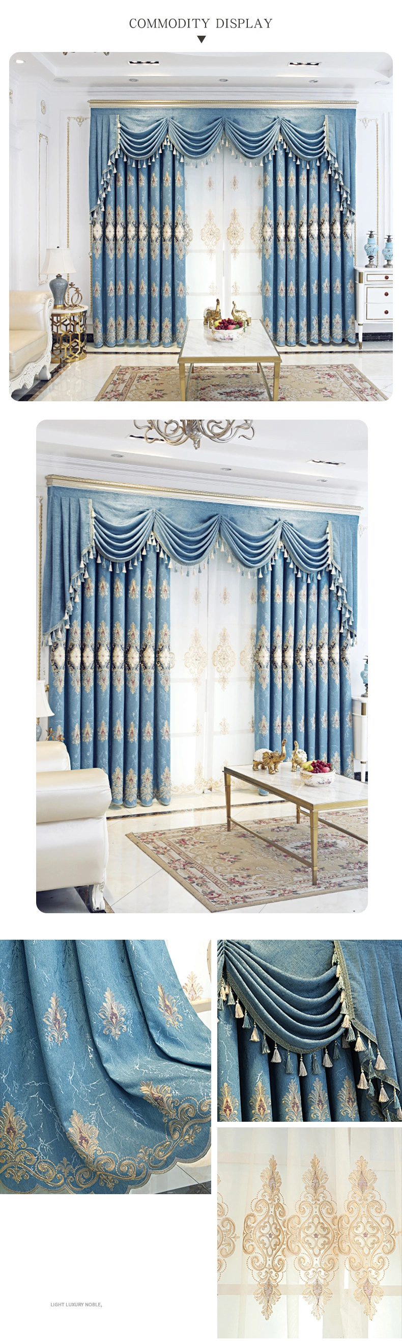 Luxury and High-End European Embroidered Curtains Sun Protection and Sunshade Embroidered Curtains in Living Room