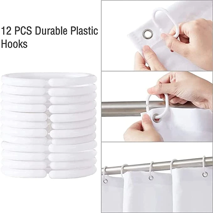 Solid Color Waterproof Polyester Fabric Bathroom Curtain