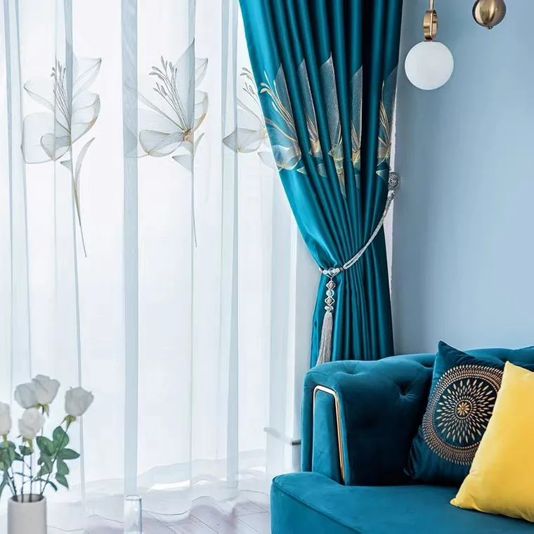 Luxury Style Embroidered Blackout Curtains Embroidery Window Sheer Simple Modern Style Curtains for The Living Room