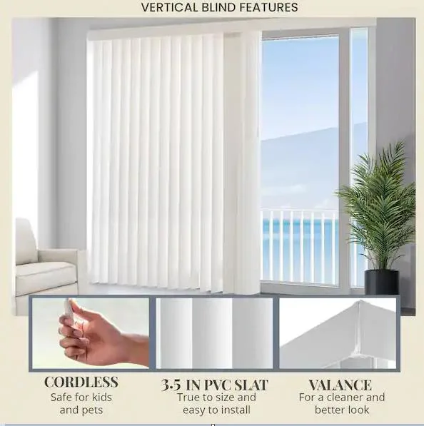 Cordless Vinyl Vertical Window and Door PVC Blinds
