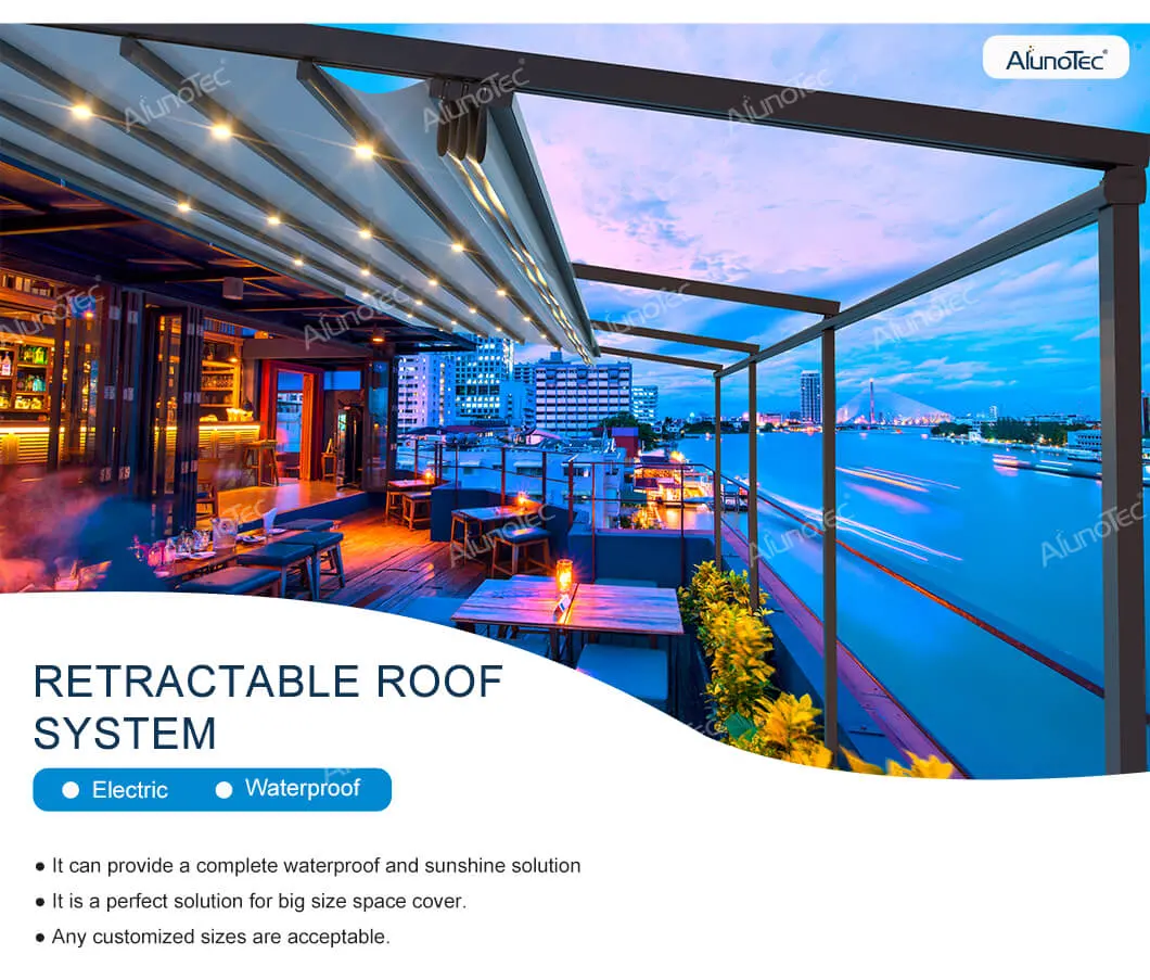 Waterproof Customized Polyester Fabric Balcony Pergola Awning Electric Canopy Motorized Aluminum Retractable Roof