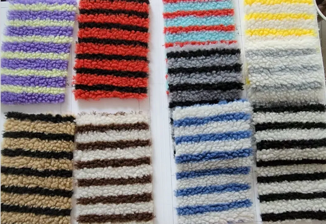Polyester Lamb Wool Striped Jacquard Outerwear Fabric