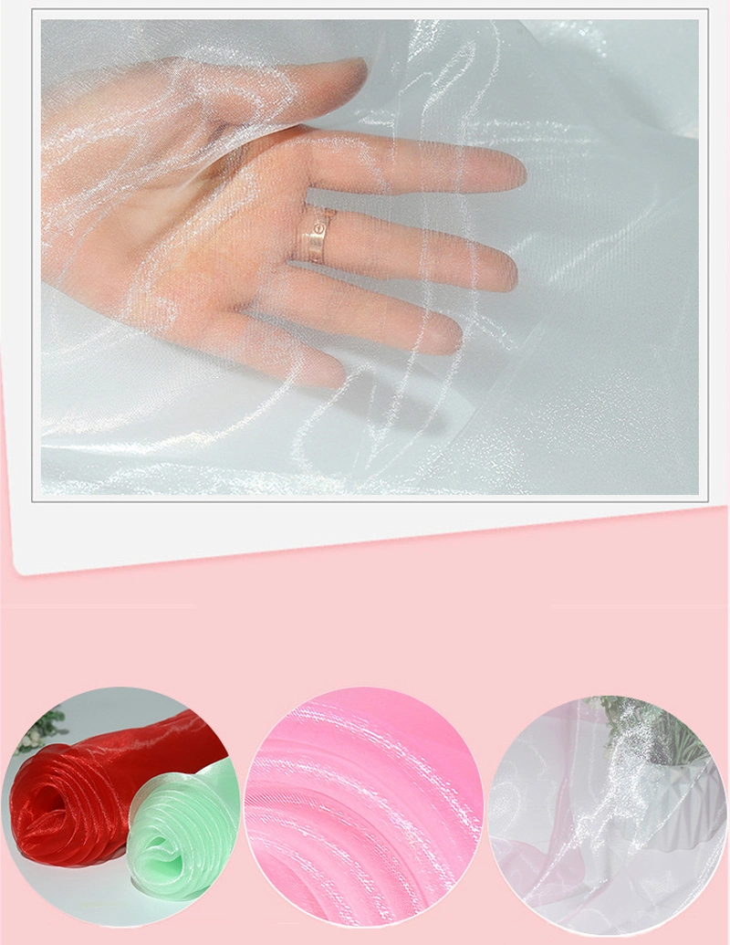 100% Polyester Pure Coloured Glitter Organza Sheer Mesh Fabric for Decorations