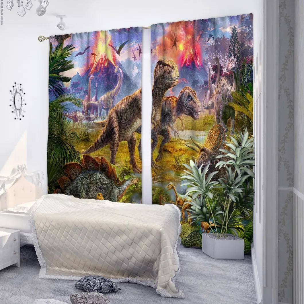 Curtains for Kids Bedroom - Dinosaur Window Drapes for Boys and Girls Living Room, 3D Jurassic Nature Cute Room Decor 2 Panel