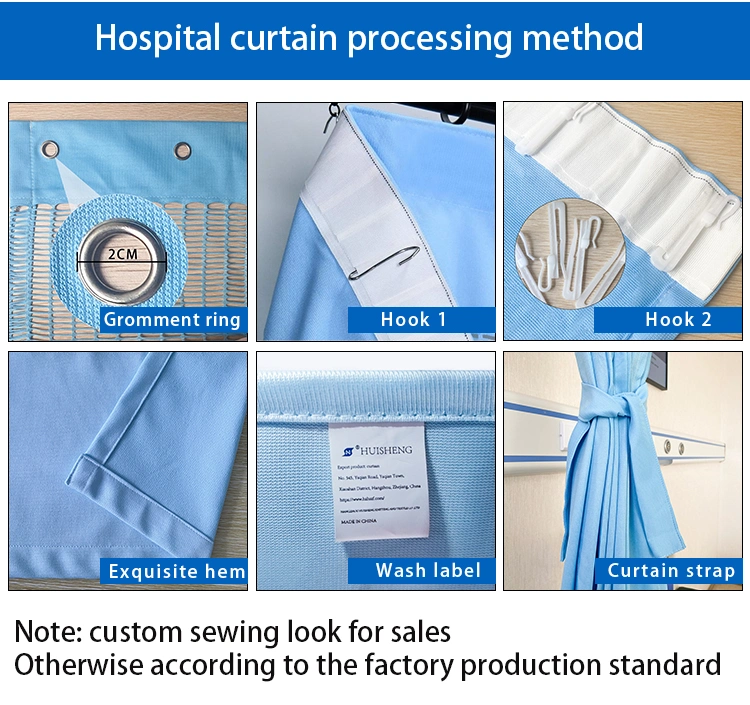 Customized Hospital Bed Curtain with U Shaped Curtain Rail and I V Pole