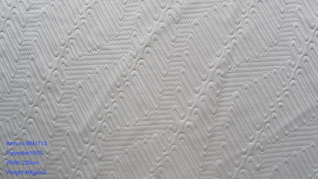 Chinese Manufacturer of 220cm 400GSM Polyester 100% Knitted Jacquard Mattress Ticking Fabric with White Color