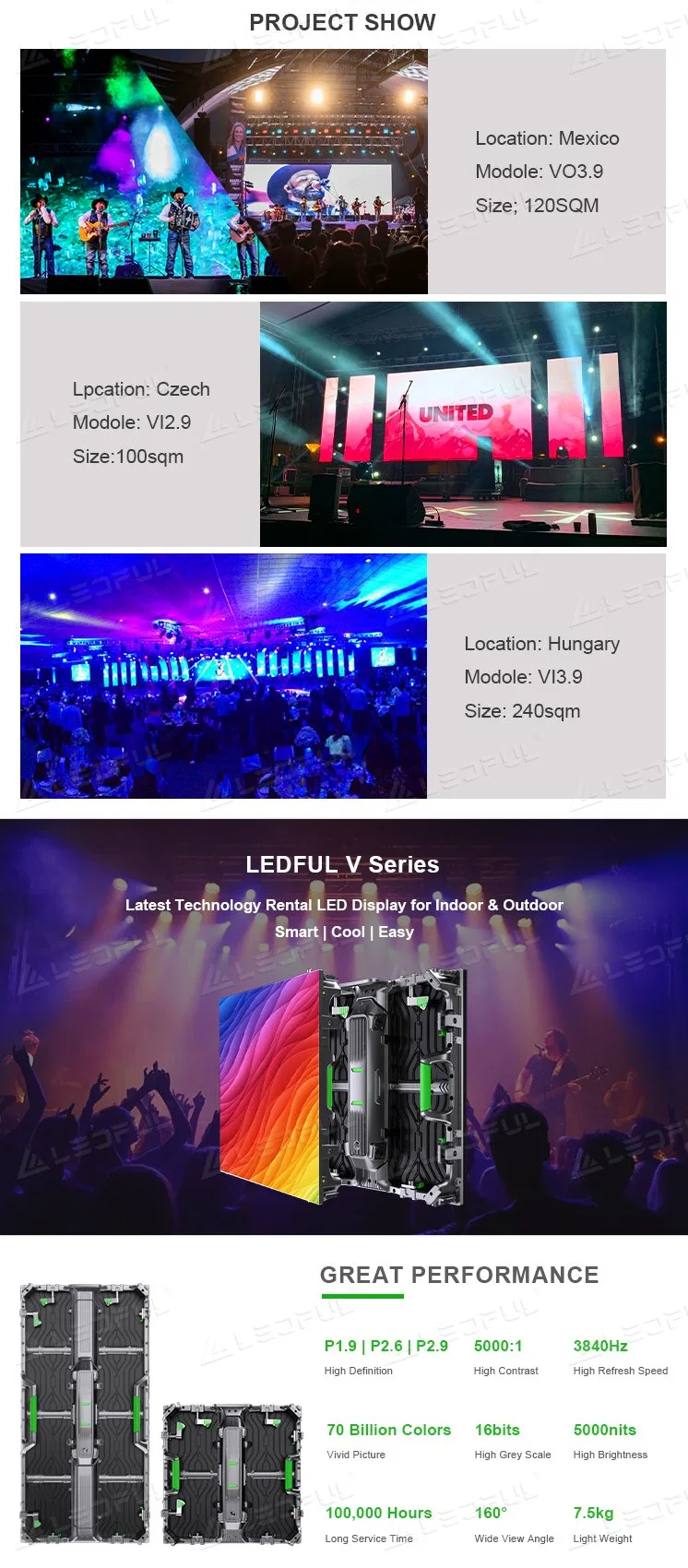 Outdoor LED Display Rental Big Screen HD OEM P3.91 Rollable DJ Wall Church Gloshine LED Screen