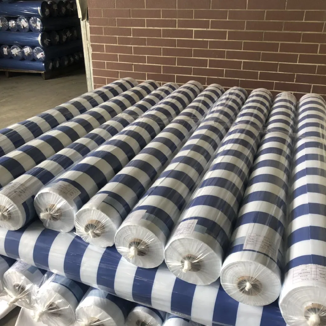 100% Polyester Blue and White Striped Printed Fabric for Outdoor Tent Canopy