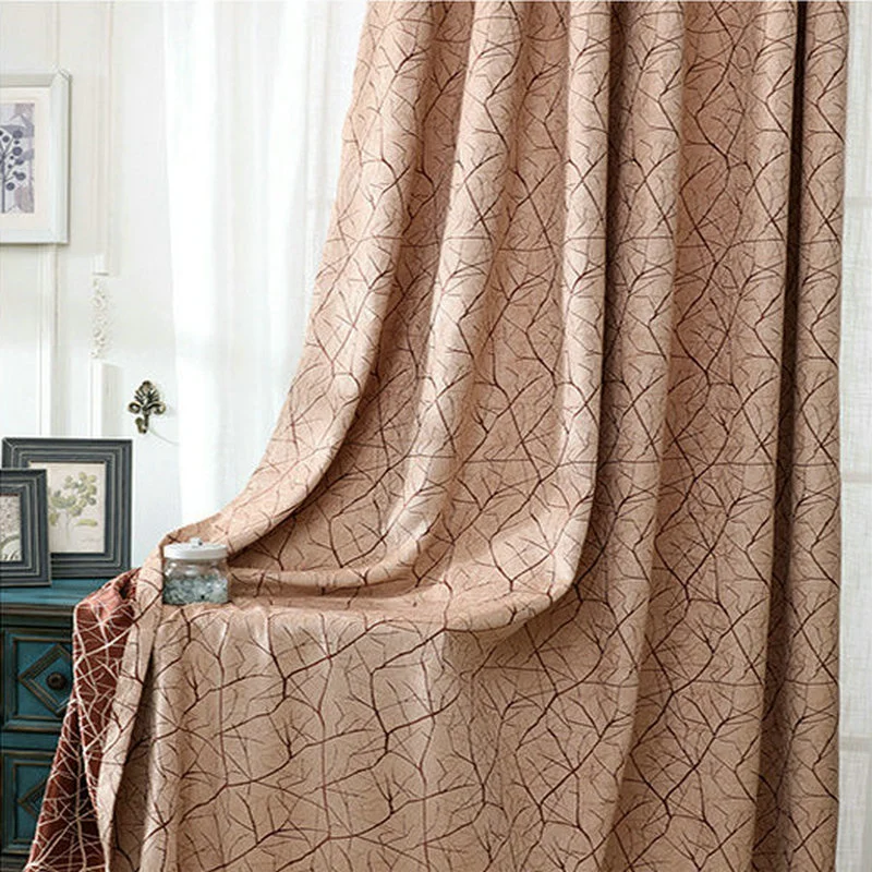 Jacquard Leaf Pattern Blackout Grommet Panels, Heavy Polyester Textured Modern Curtains