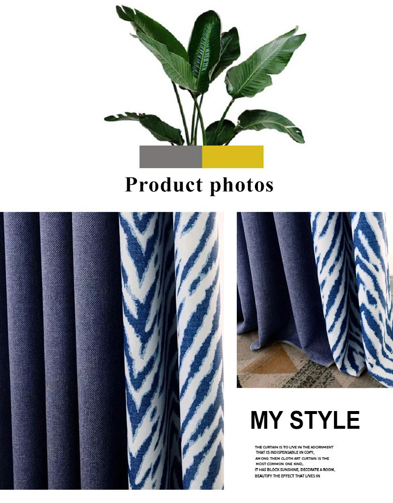 Manufacture Hot Sale Blue New Product Floral Printed Curtain Blackout