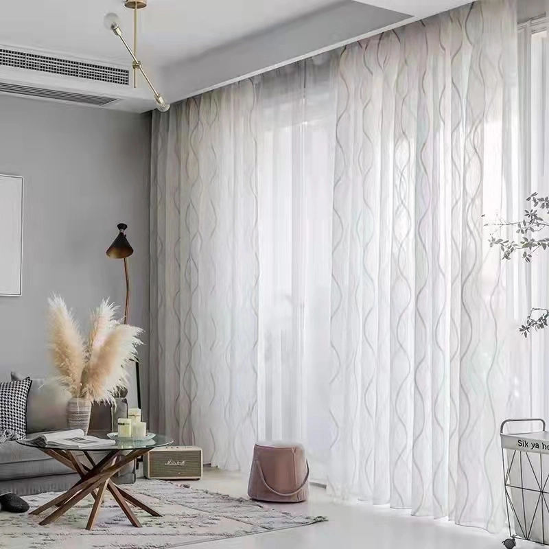 100% Polyester White Color New Pattern Sheer Fabric for Curtain