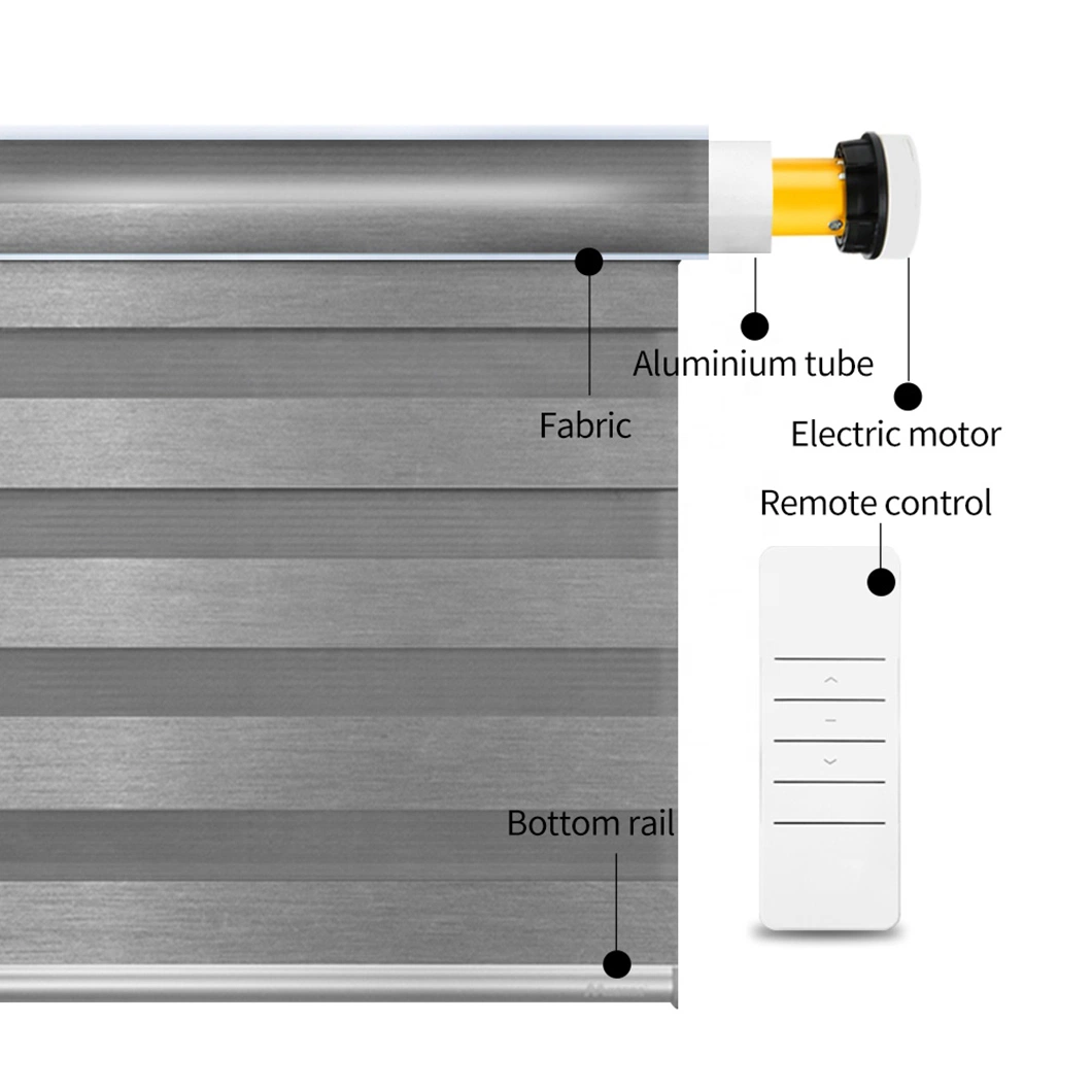 Electric Automated Motorized Smart Remote Polyester Window Blackout Zebra Roller Shade Blinds