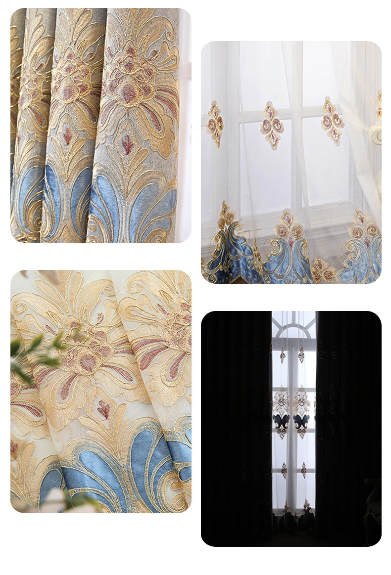 Luxury and High-End European Embroidered Curtains Sun Protection and Sunshade Embroidered Curtains in Living Room