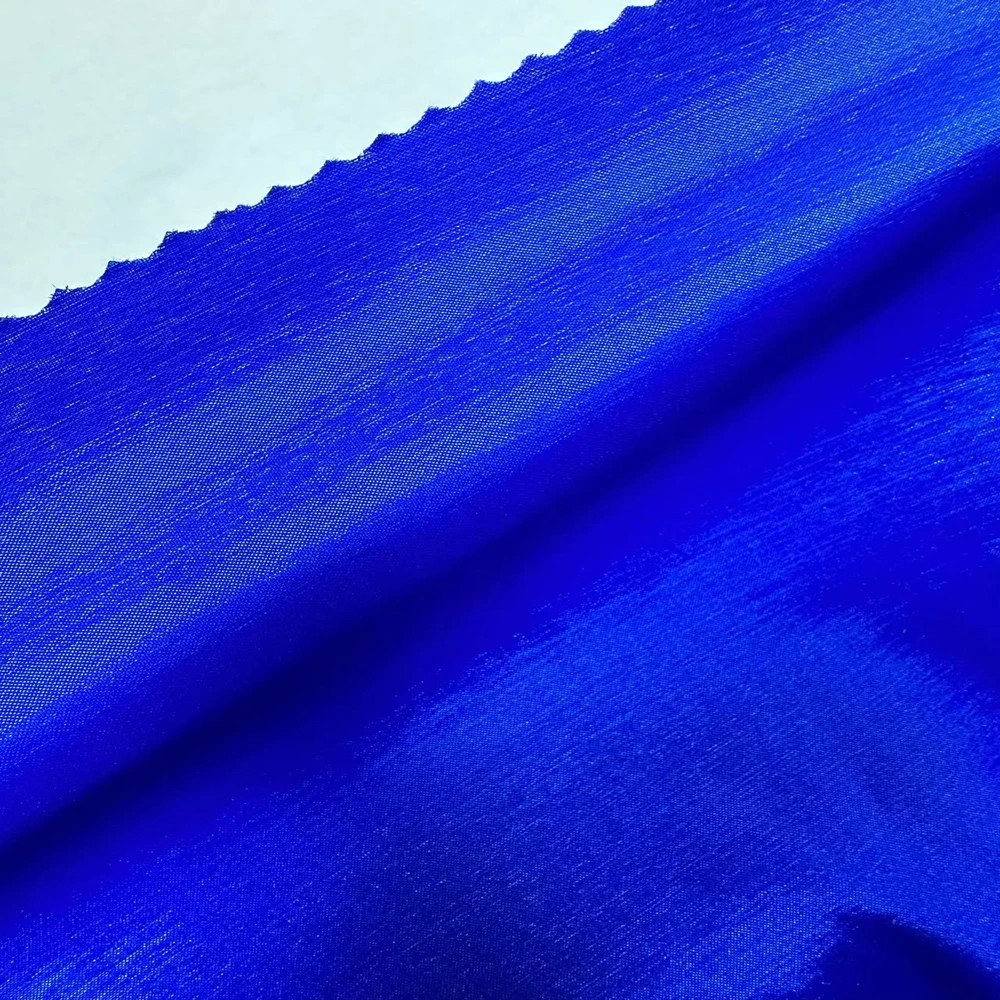 Shiny Polish Nylon Polyester Spinning Spandex 2 Way Stretch Elastic Shantung Taffeta Satin Slub Chameleon Fabric for Wedding Dress