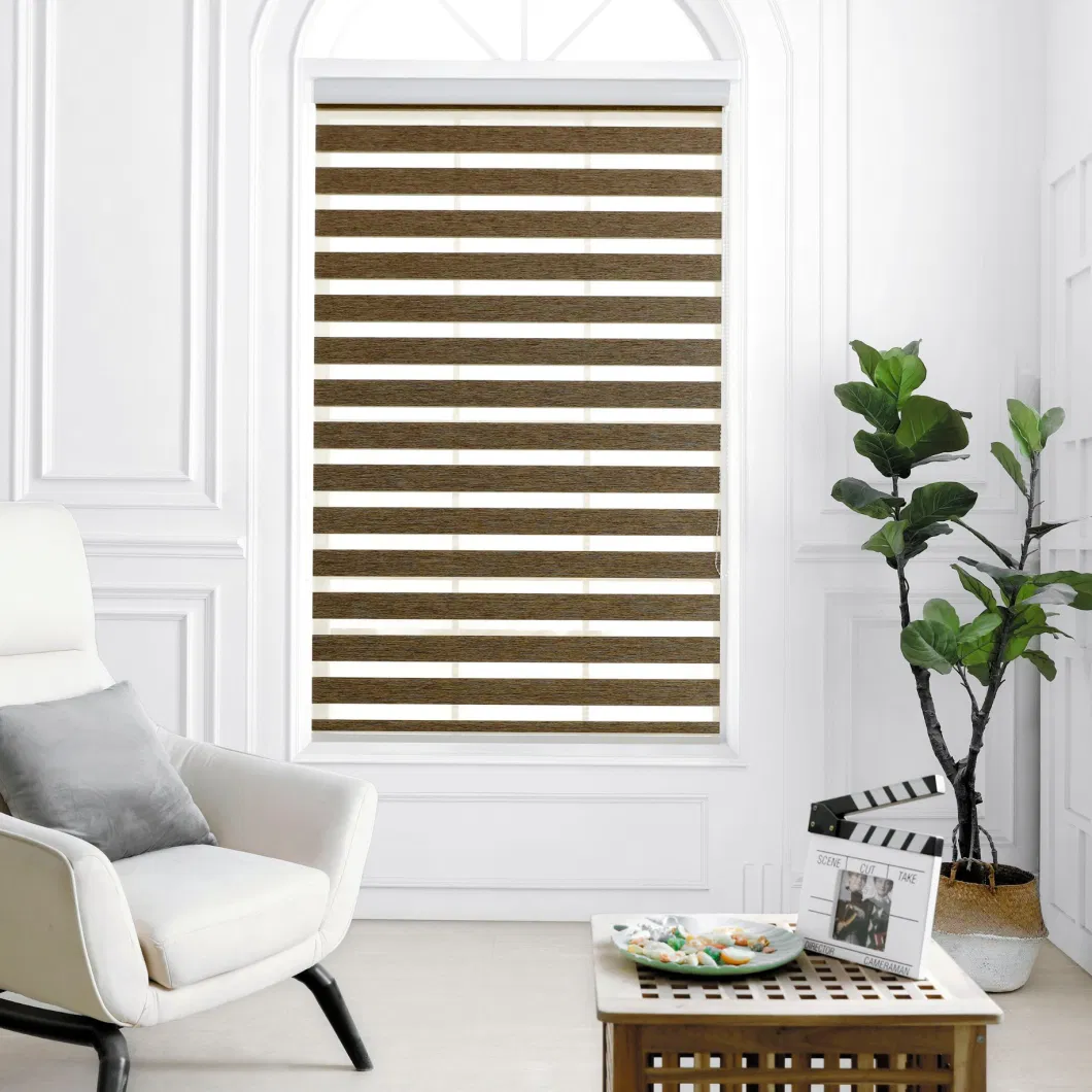 Motorized Double Layers Luxury Roller Blinds 100% Polyester Day &amp; Night Zebra Blind