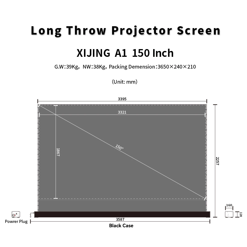 Xijing A1 150 Inch Alr Obsidian Long Throw Electric Tab-Tension Floor Rising Screen 4K HD Rollable Portable Projector Screen