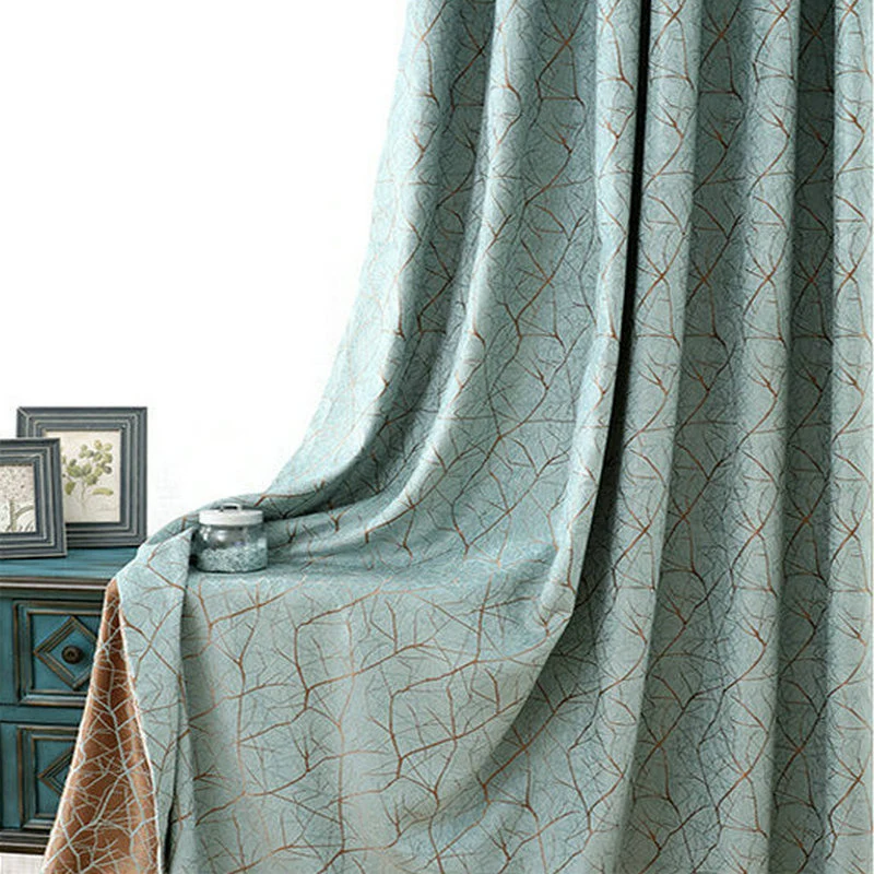 Jacquard Leaf Pattern Blackout Grommet Panels, Heavy Polyester Textured Modern Curtains