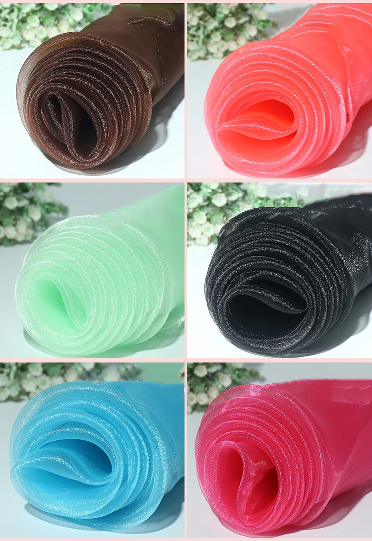 100% Polyester Pure Coloured Glitter Organza Sheer Mesh Fabric for Decorations