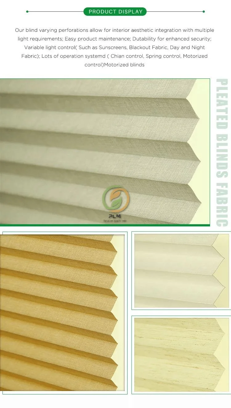 Factory Wholesale Adjustable up and Down Decorated Blackout Shades Polyester Fabric Cordless Pull Pleated Blinds