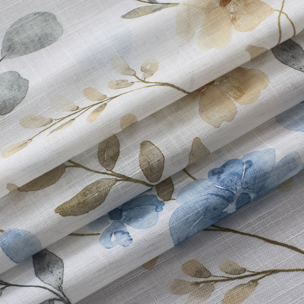 Nice Simple Design Polyester Plain Voile Dolly Plant Leaves Printing Window Curtain Sheer Panel Curtain Good Price