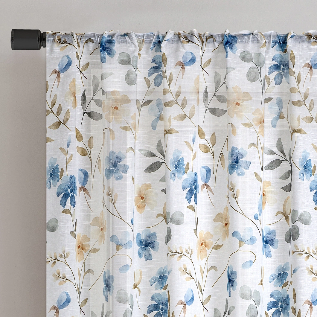 Nice Simple Design Polyester Plain Voile Dolly Plant Leaves Printing Window Curtain Sheer Panel Curtain Good Price