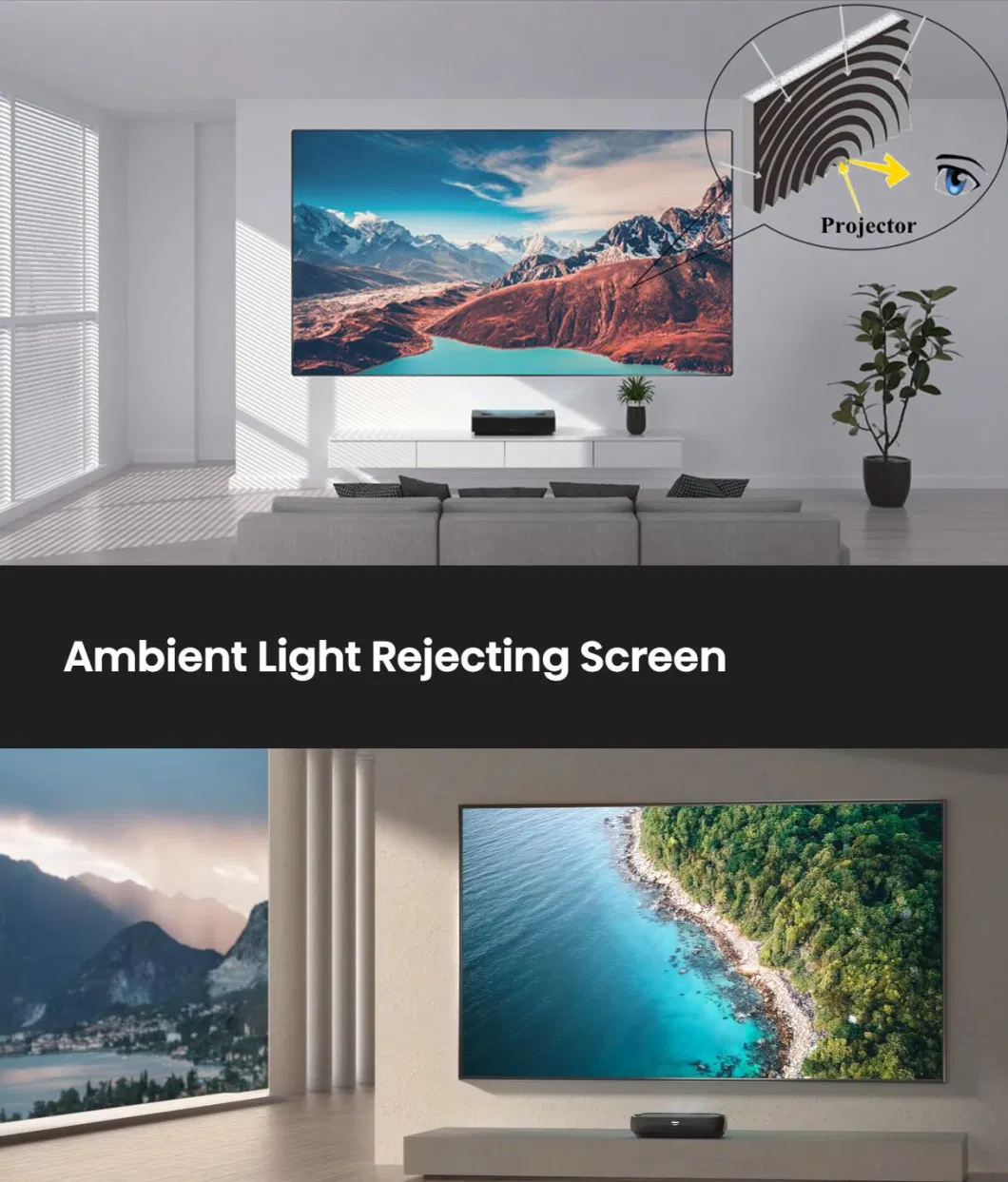 Fscreen Fresnel Alr Magnetic Rollable Projection Screen Hard Panel Screen for Home Theater Long Throw Projectors-120 Inch
