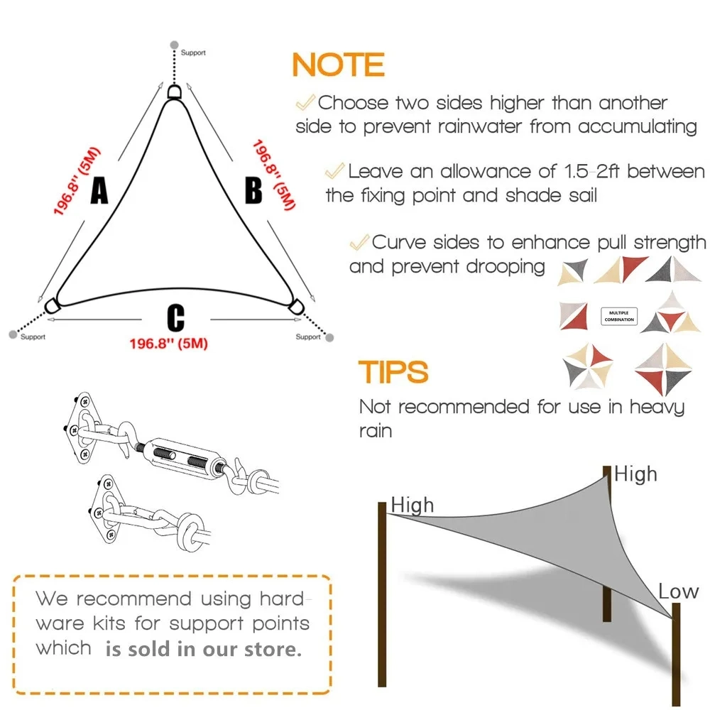 Outdoor Shade Sail, Rain Proof Moistureproof Curtain, Sunshine Canopy for Terrace, Carport, Backyard, Garden, etc