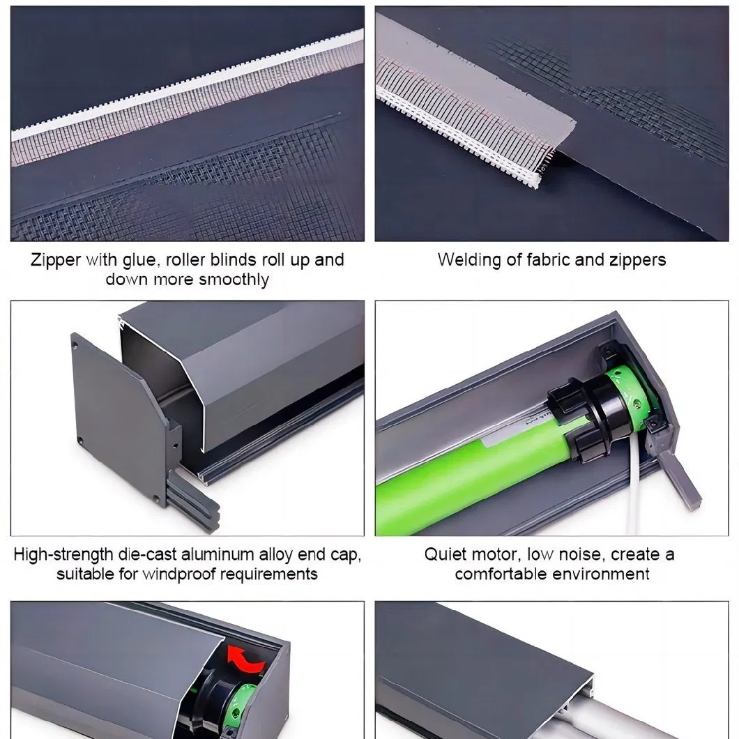 Motorized Vertical Machine Roller Waterproof Windproof Zip Screen Track Outdoor Blinds with Polyester/Glass Fiber Fabric