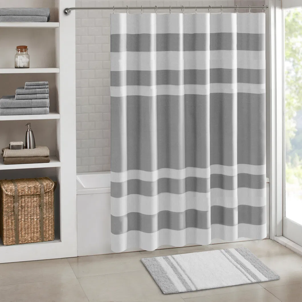 Simple Striped Polyester Waterproof European-Style Printing Bathroom Partition Customized Shower Curtain