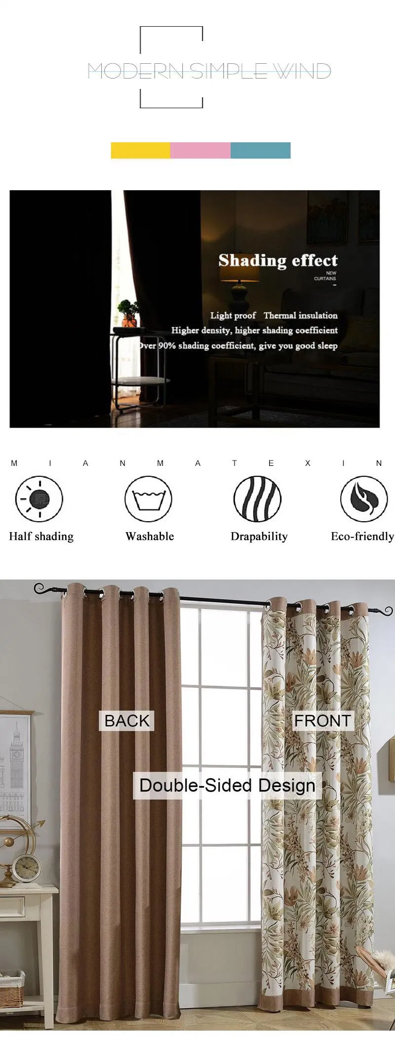 China Factory Supply Cheap Price Brown Fashion Style Printed Blackout Curtain