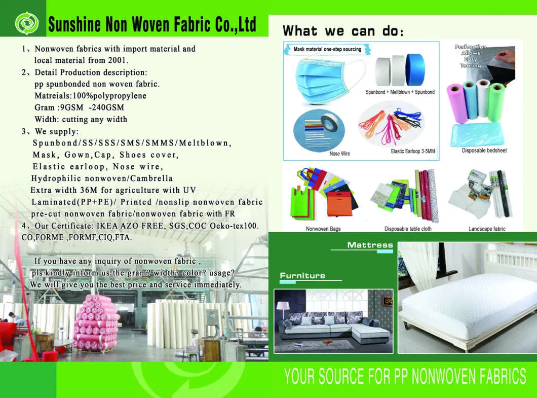 Sunshine PP Spunbond Nonwoven and Polyester Spunlace Nonwoven Fabric Printed Fabrics