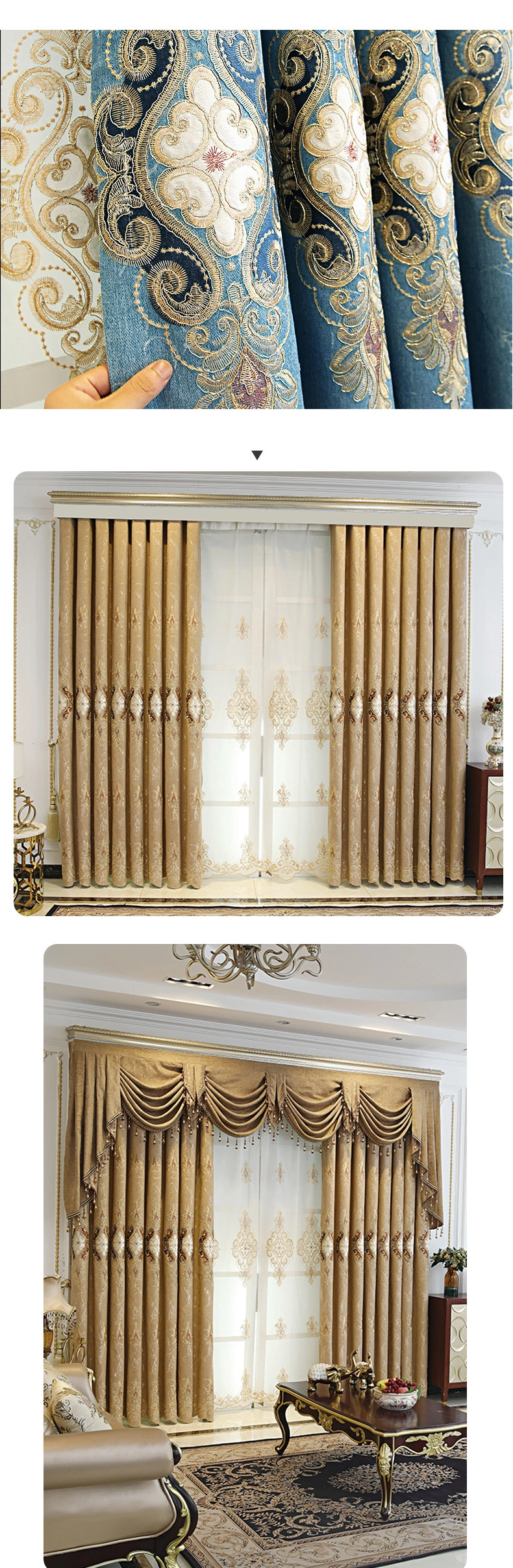 Luxury and High-End European Embroidered Curtains Sun Protection and Sunshade Embroidered Curtains in Living Room